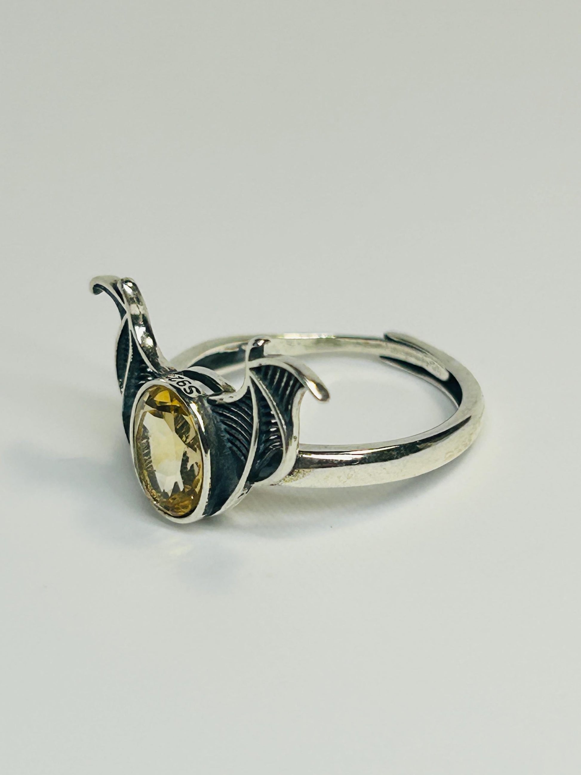 Citrine Bat Ring in 925 Sterling Silver - Adjustable Goth Vampire Wing Jewellery Celtic Dragon Jewellery