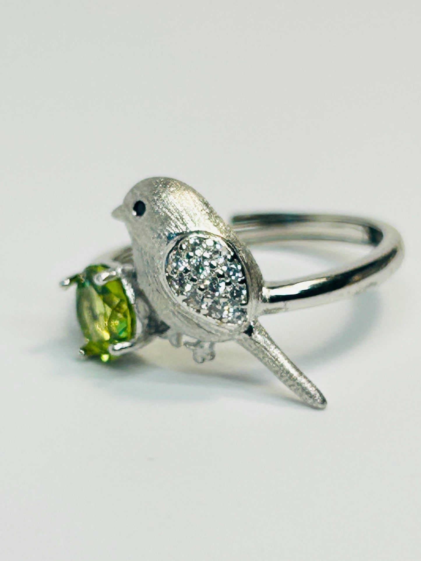 Bird Ring with Peridot - 925 Sterling Silver Adjustable Whimsical Nature Statement Gift Celtic Dragon Jewellery