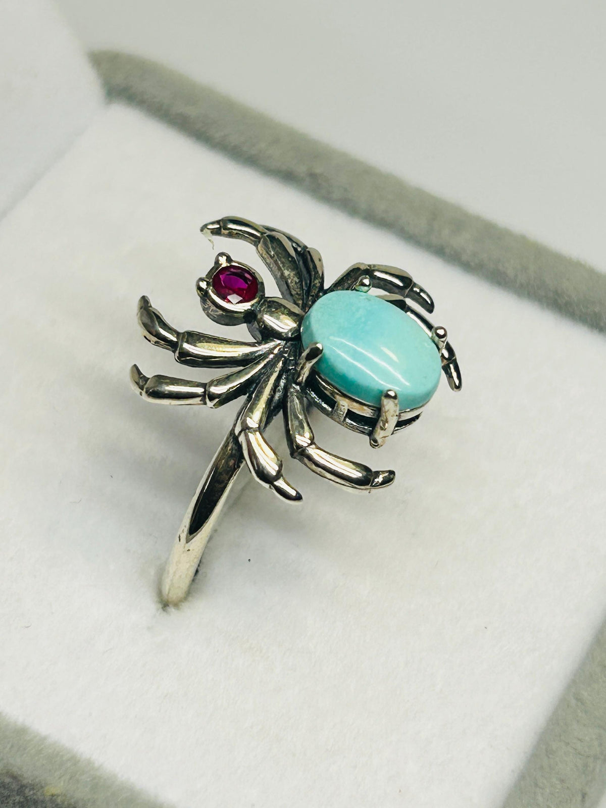 Sterling Silver Spider Ring with Genuine Turquoise - Adjustable Gothic Jewellery Celtic Dragon Jewellery