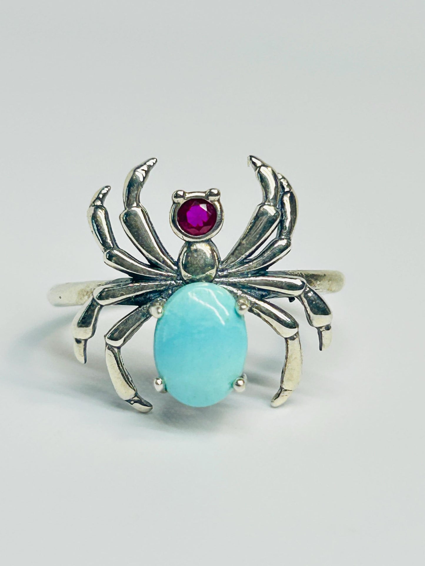 Sterling Silver Spider Ring with Genuine Turquoise - Adjustable Gothic Jewellery Celtic Dragon Jewellery