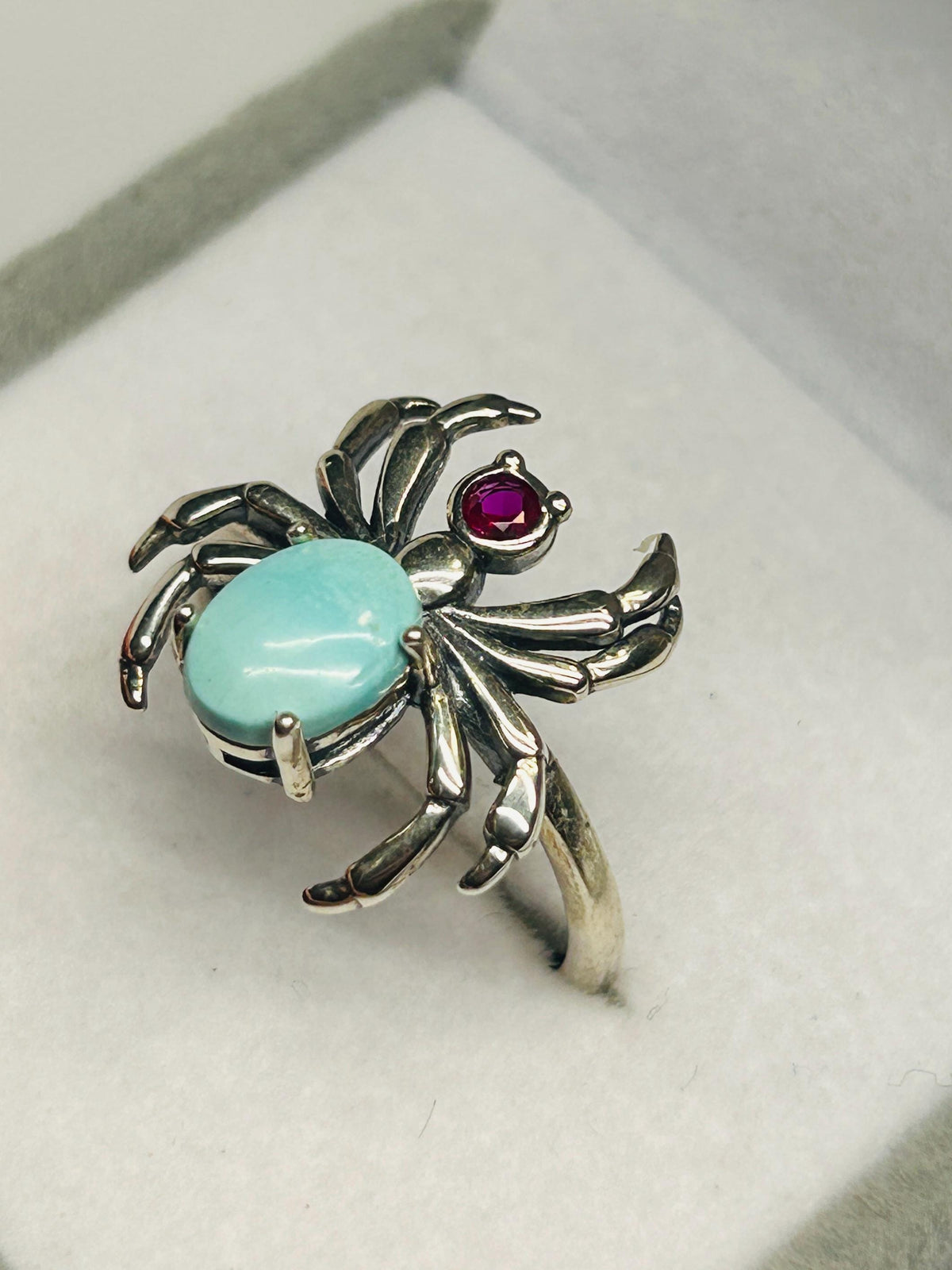Sterling Silver Spider Ring with Genuine Turquoise - Adjustable Gothic Jewellery Celtic Dragon Jewellery