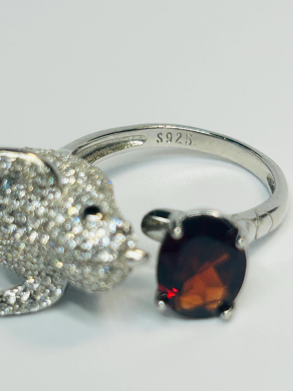 Sterling Silver Bird Ring with Garnet, Zirconia Encrusted - Adjustable Statement Jewellery Celtic Dragon Jewellery