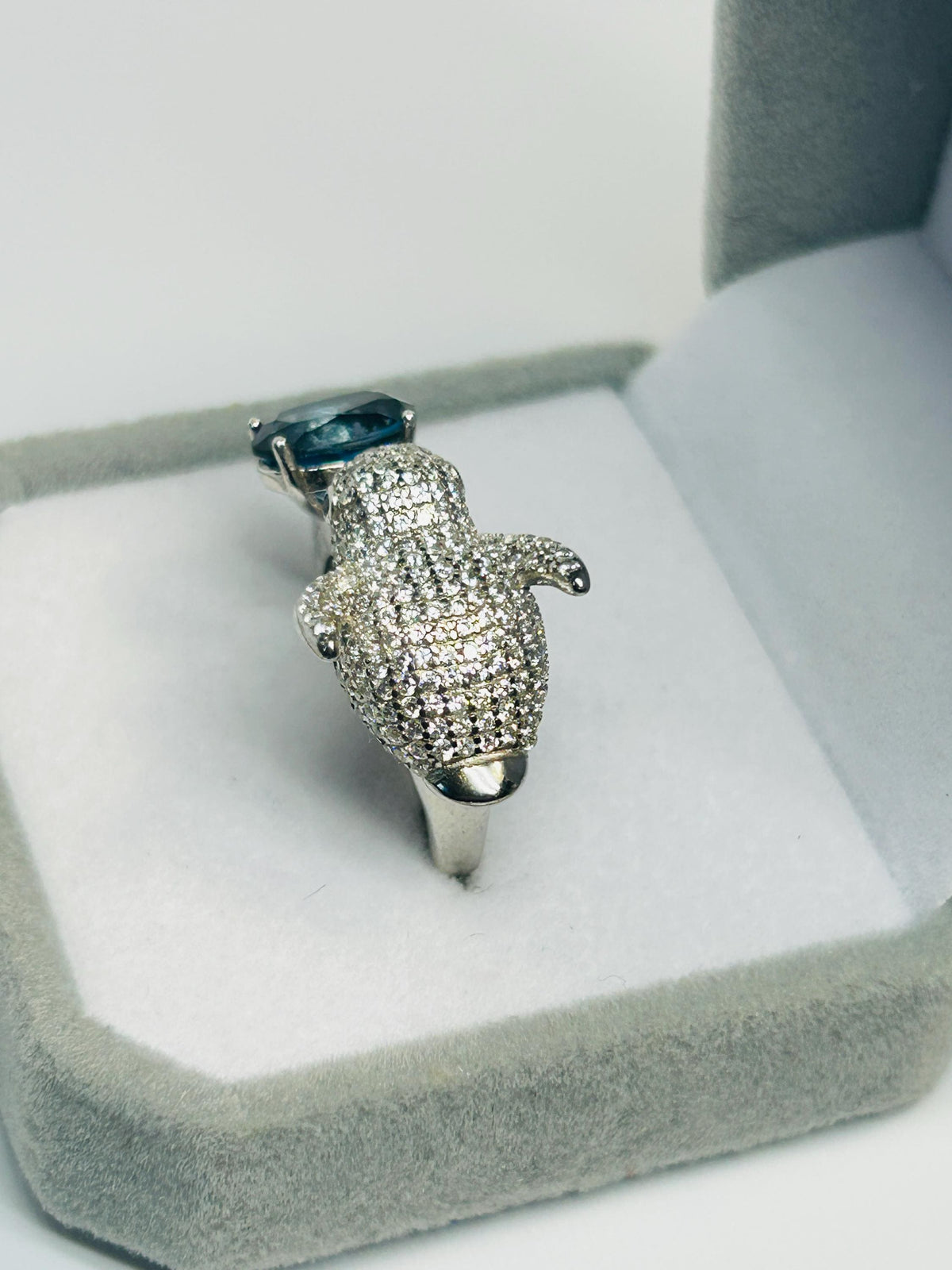 Sterling Silver Bird Ring with London Blue Topaz, Zirconia Encrusted - Adjustable Statement Jewellery Celtic Dragon Jewellery
