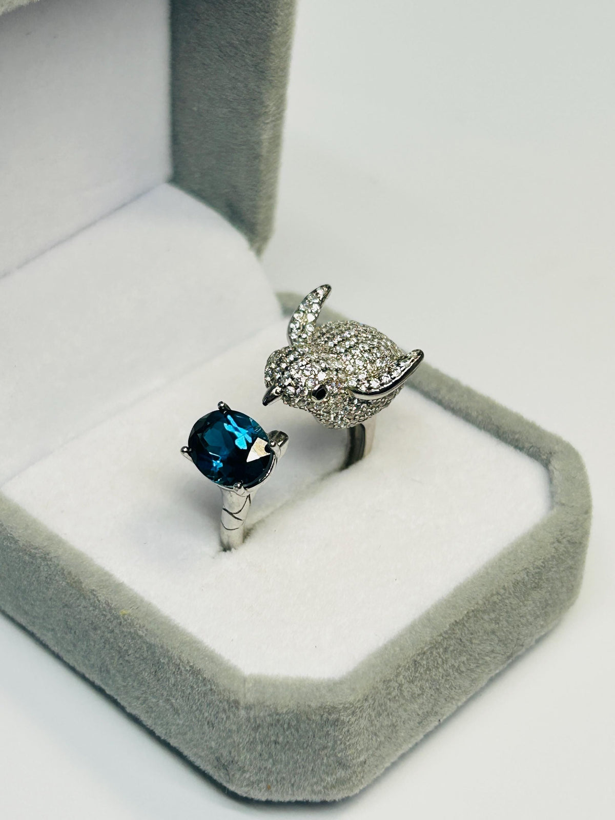 Sterling Silver Bird Ring with London Blue Topaz, Zirconia Encrusted - Adjustable Statement Jewellery Celtic Dragon Jewellery