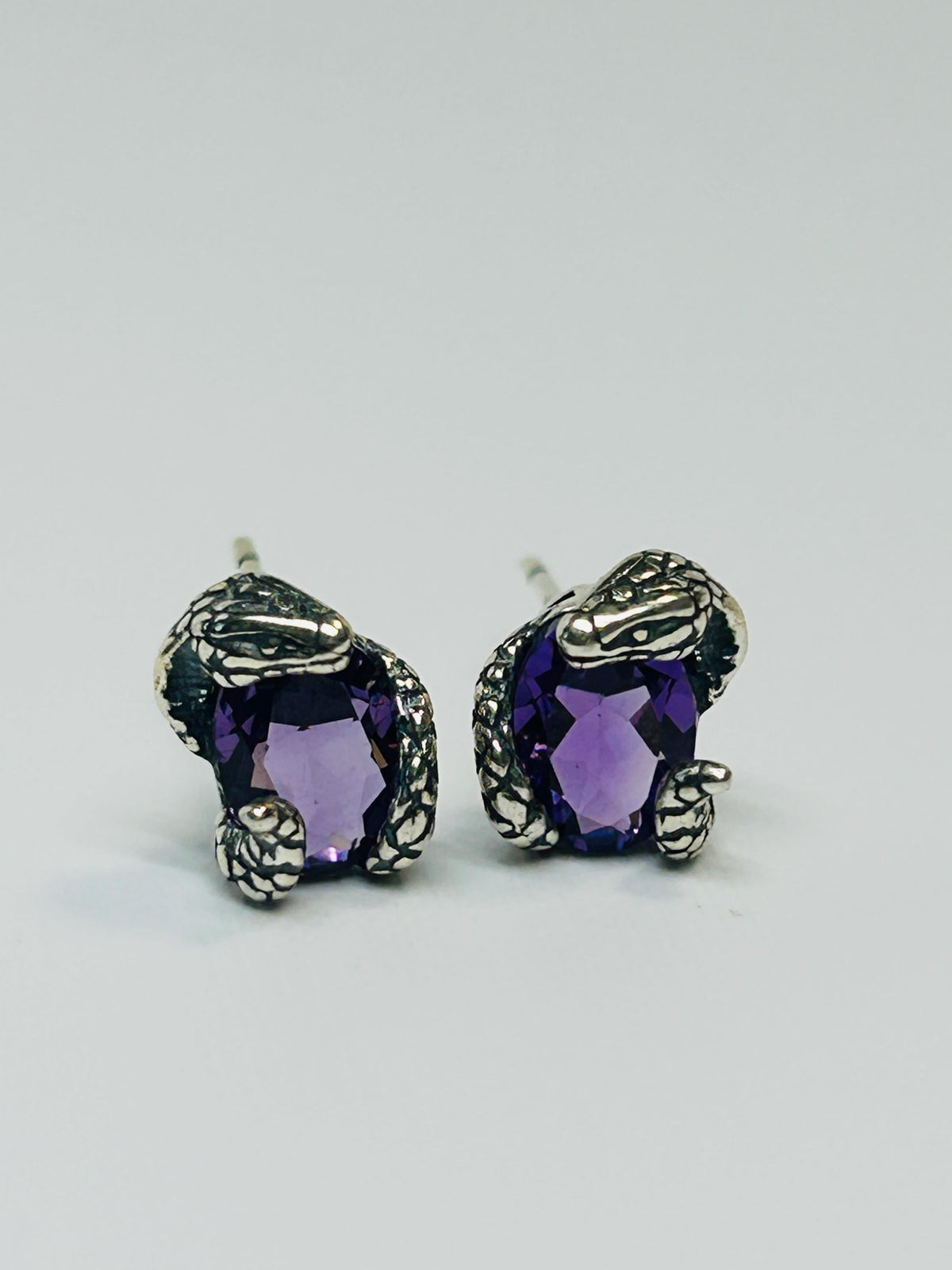Small Snake Earrings With Amethyst Gemstones - 925 Sterling Silver - Gothic Serpent Jewellery Celtic Dragon Jewellery