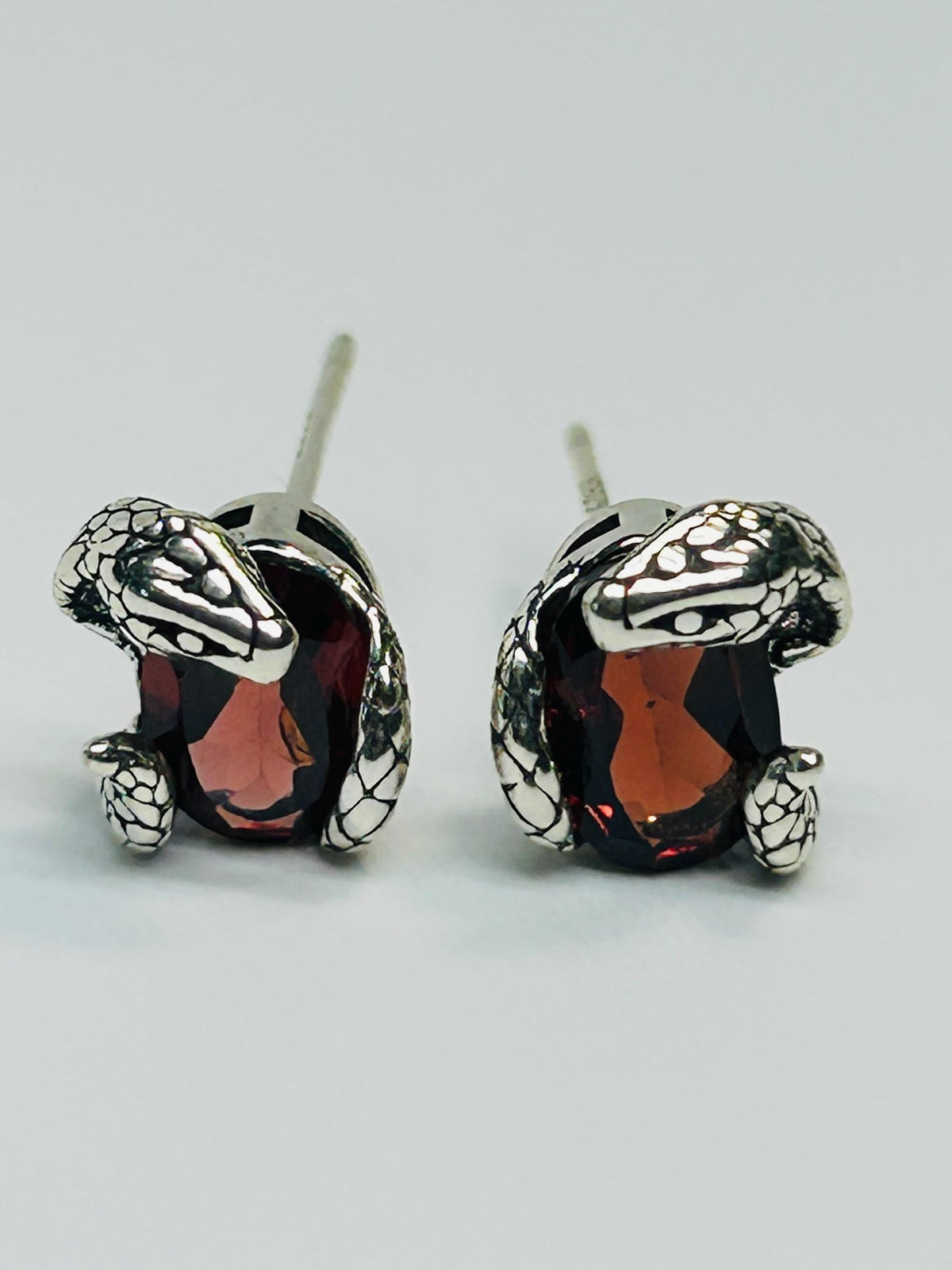 Small Snake Earrings With Garnet Gemstones - 925 Sterling Silver - Gothic Serpent Jewellery Celtic Dragon Jewellery