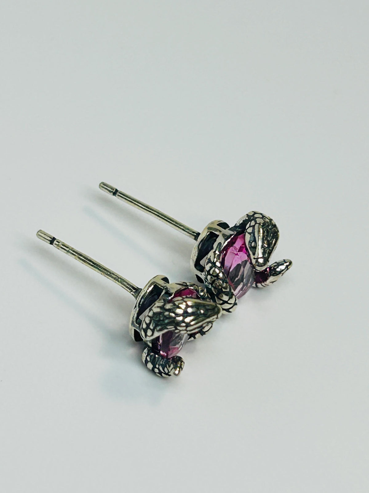 Small Snake Earrings With Pink Topaz Gemstones - 925 Sterling Silver - Gothic Serpent Jewellery Celtic Dragon Jewellery