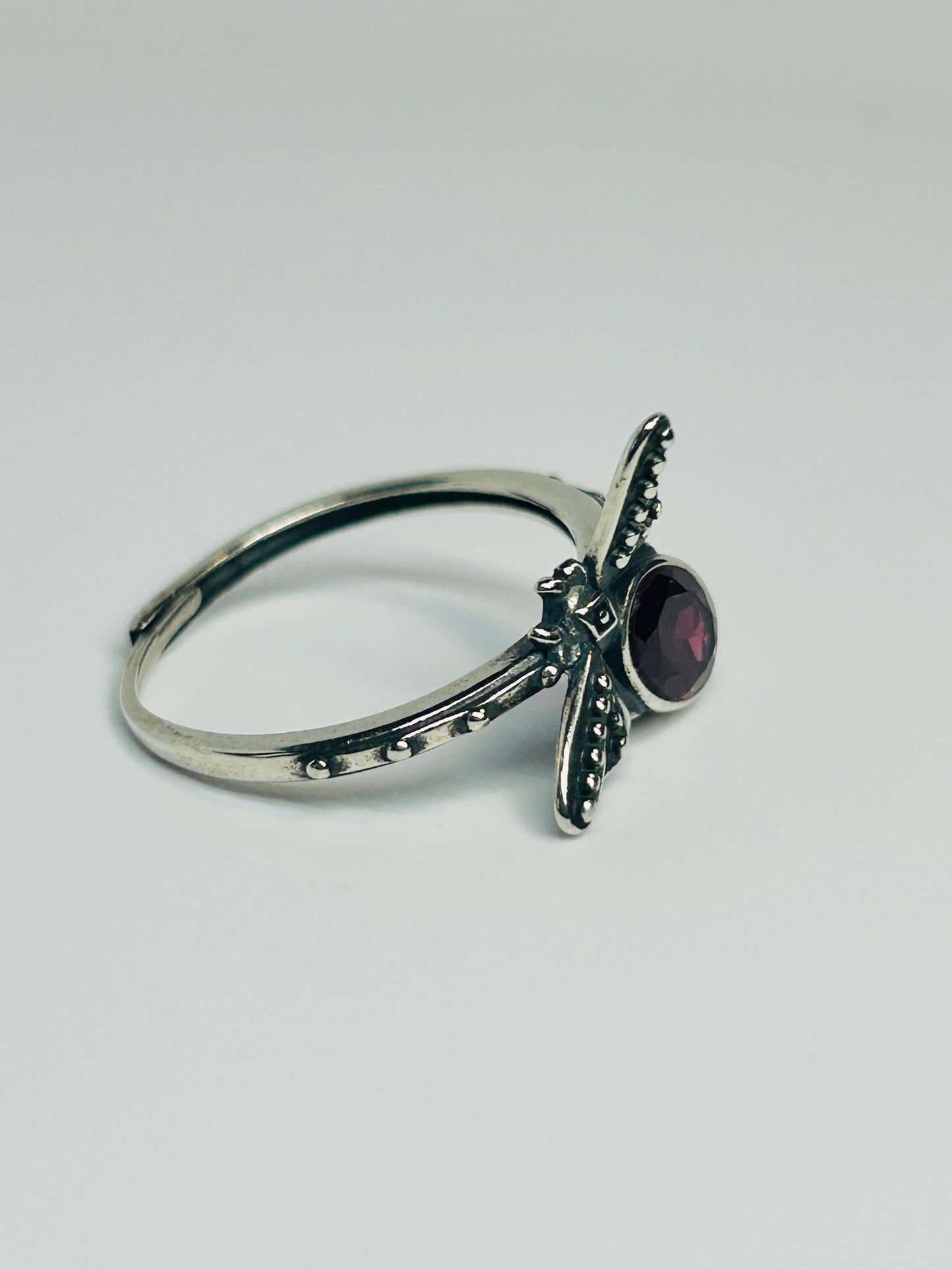 Dragonfly Ring with Purple Garnet in 925 Sterling Silver - Adjustable Nature Jewellery Celtic Dragon Jewellery