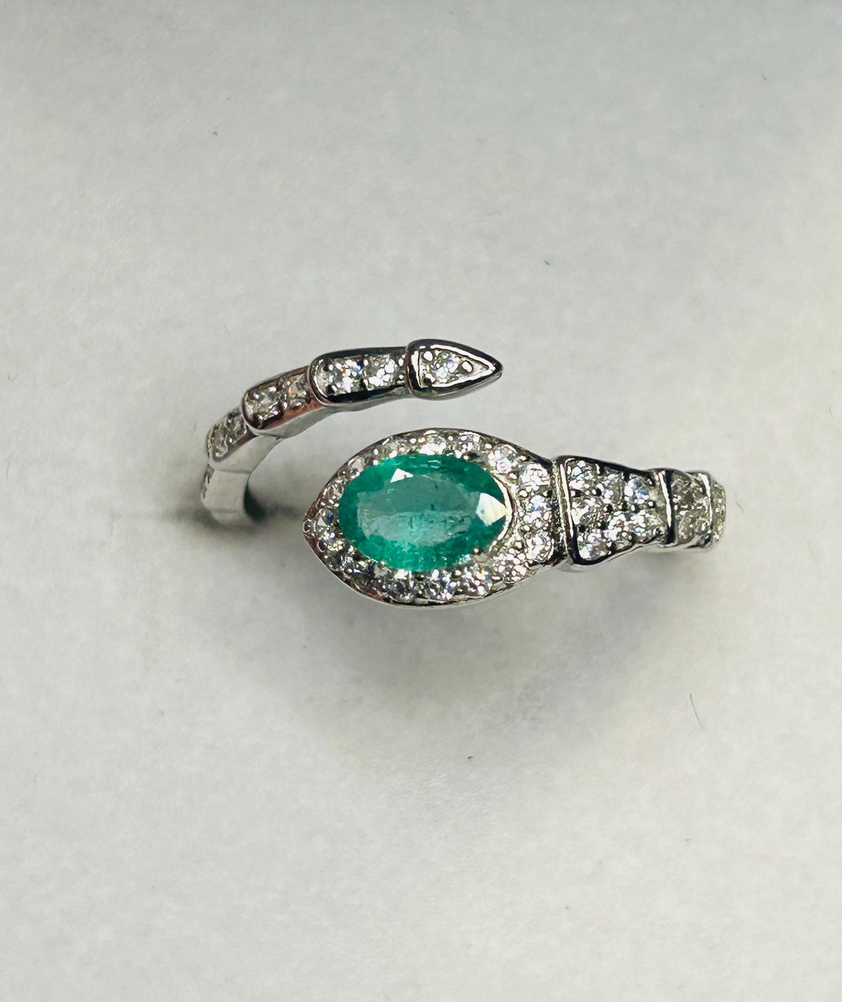 Emerald Snake Ring with Cubic Zirconia - 925 Sterling Silver Adjustable Statement Ring Celtic Dragon Jewellery