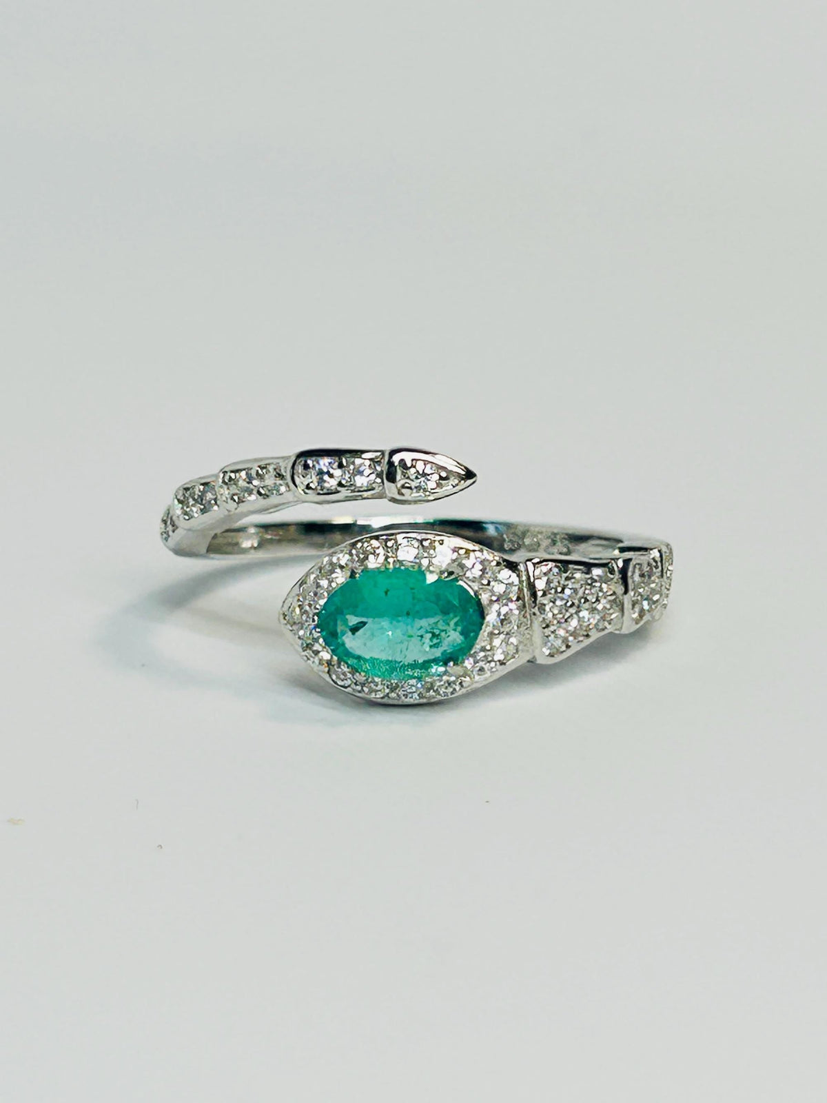 Emerald Snake Ring with Cubic Zirconia - 925 Sterling Silver Adjustable Statement Ring Celtic Dragon Jewellery