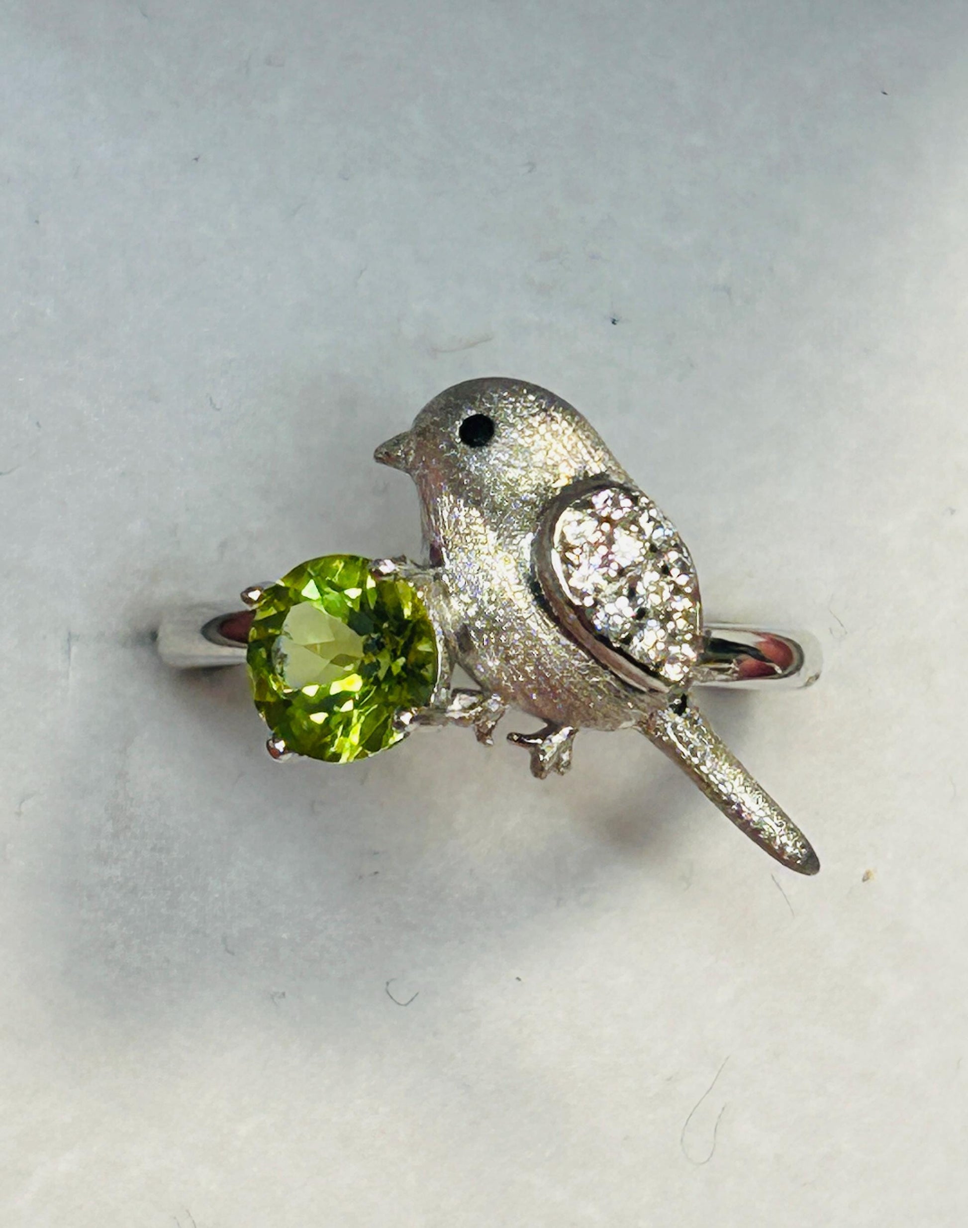 Bird Ring with Peridot - 925 Sterling Silver Adjustable Whimsical Nature Statement Gift Celtic Dragon Jewellery