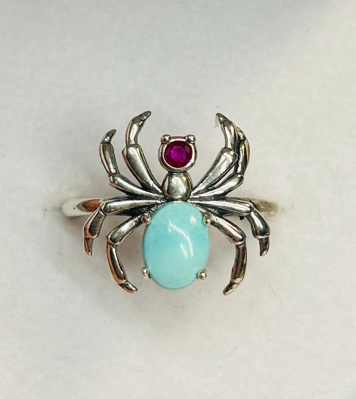 Sterling Silver Spider Ring with Genuine Turquoise - Adjustable Gothic Jewellery Celtic Dragon Jewellery