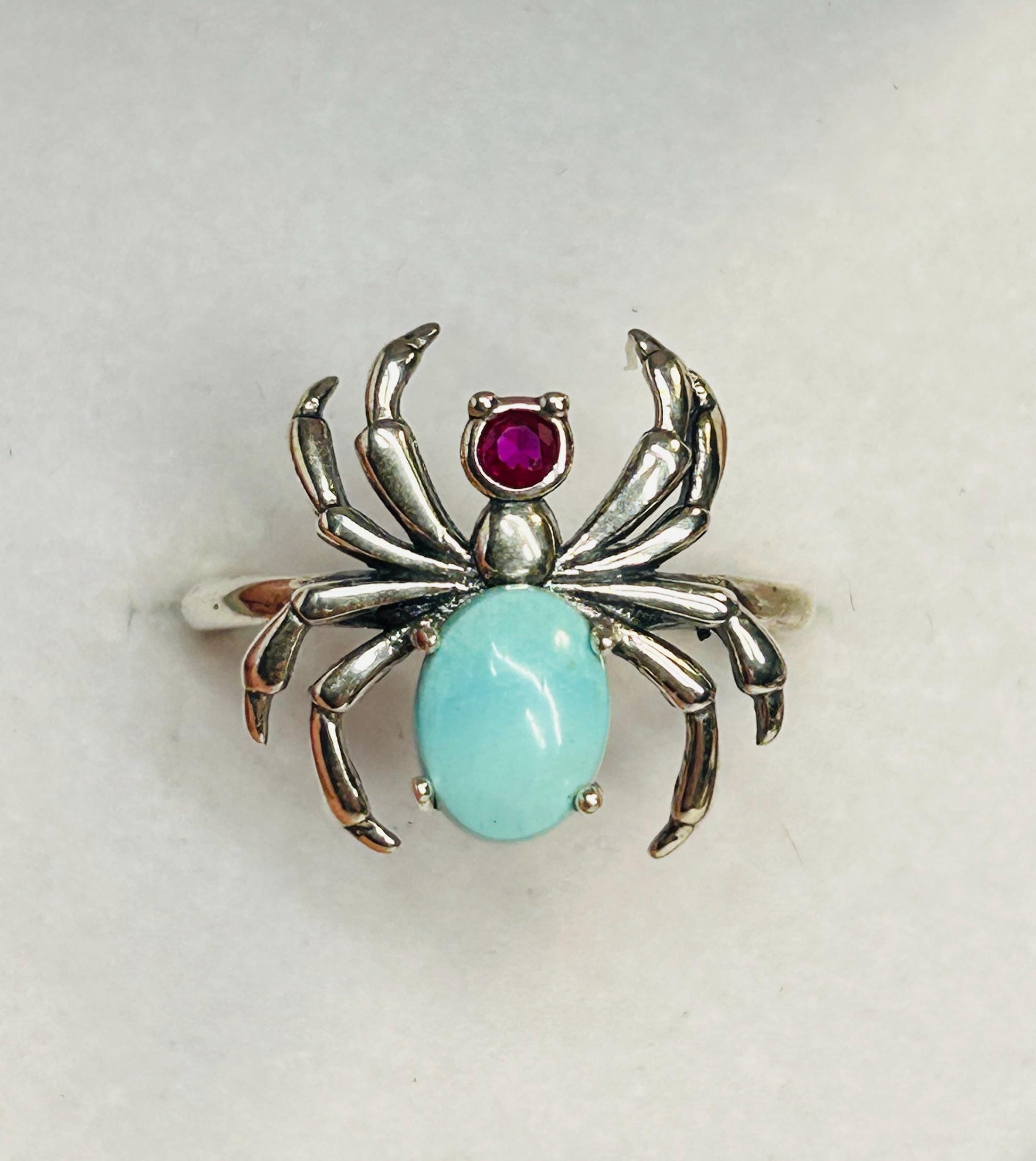 Sterling Silver Spider Ring with Genuine Turquoise - Adjustable Gothic Jewellery Celtic Dragon Jewellery