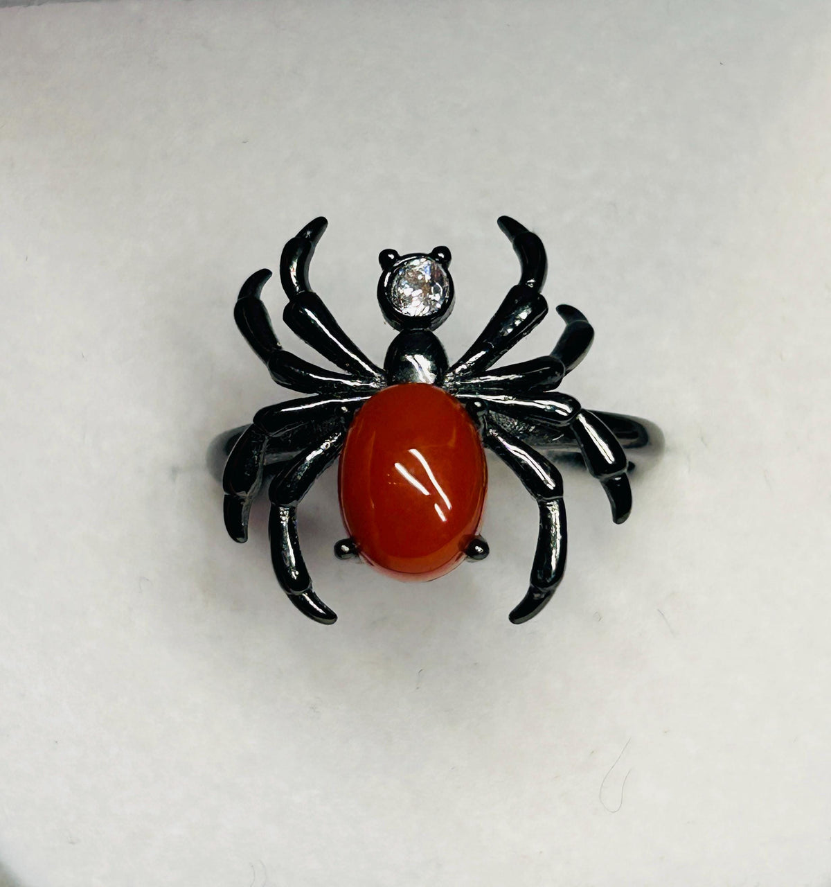 Black Ruthenium Plated Sterling Silver Spider Ring with Southern Red Agate - Adjustable Gothic Jewellery Celtic Dragon Jewellery