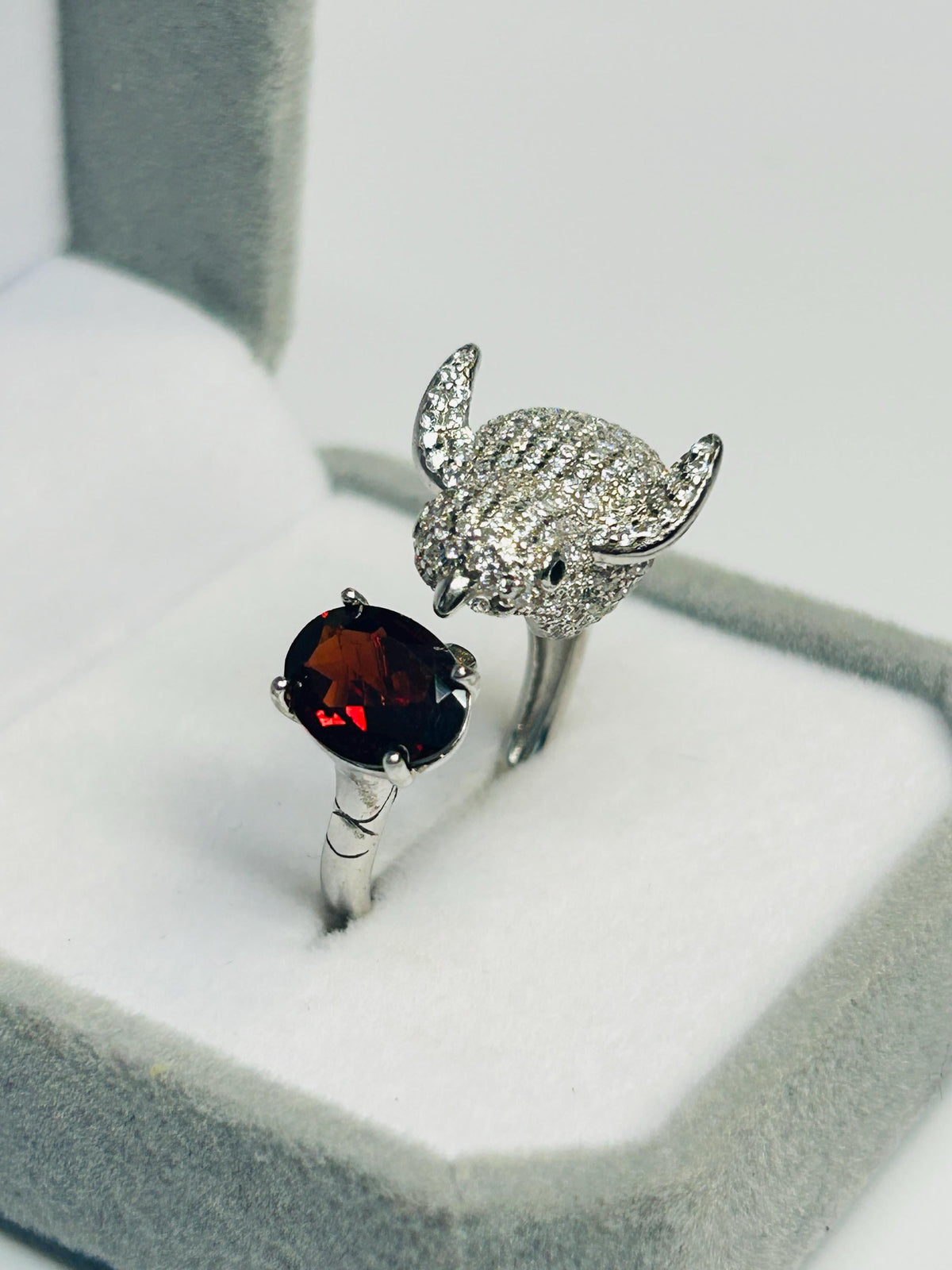 Sterling Silver Bird Ring with Garnet, Zirconia Encrusted - Adjustable Statement Jewellery Celtic Dragon Jewellery