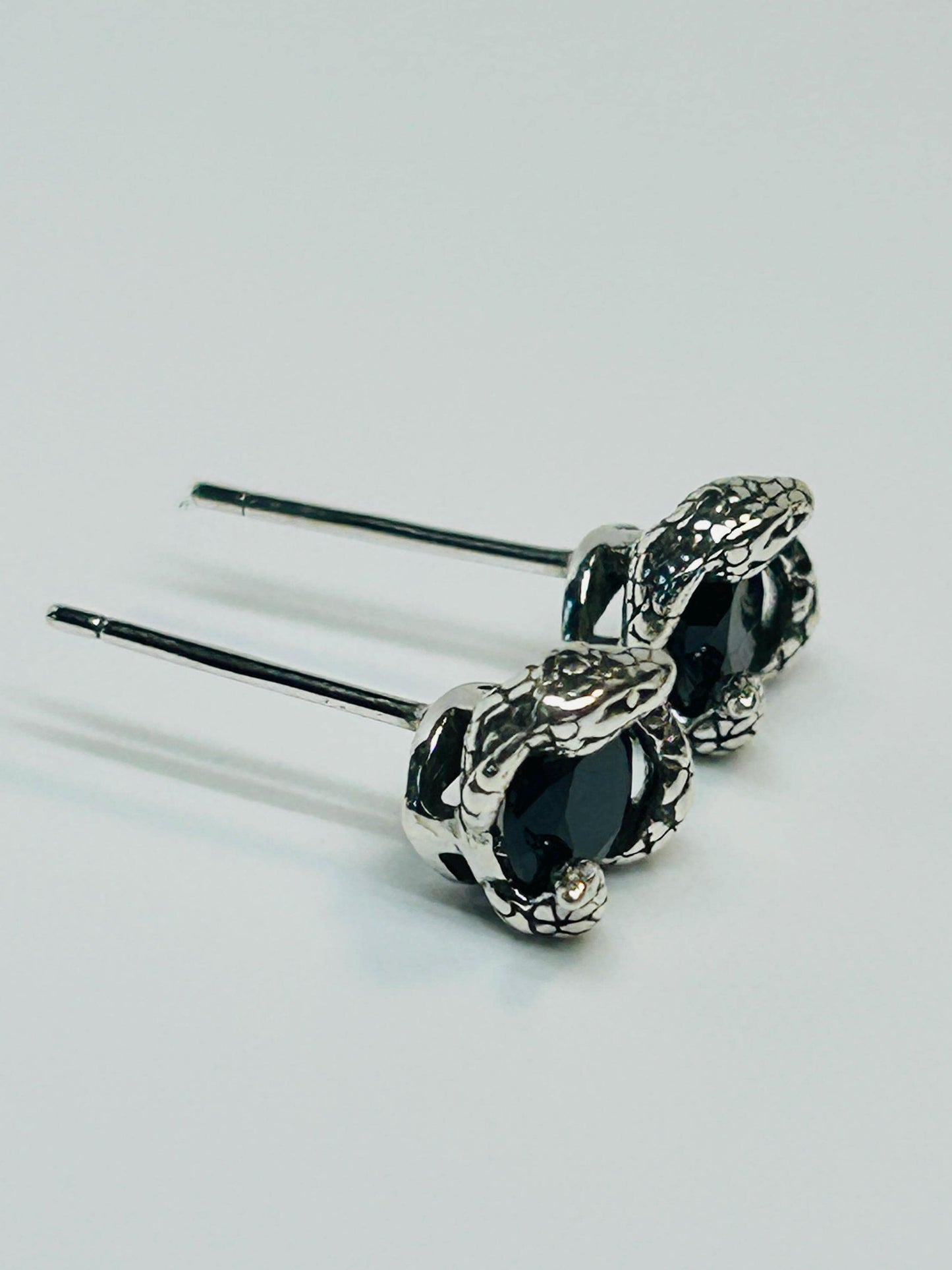 Small Snake Earrings With Spinel Gemstones - 925 Sterling Silver - Gothic Serpent Jewellery Celtic Dragon Jewellery