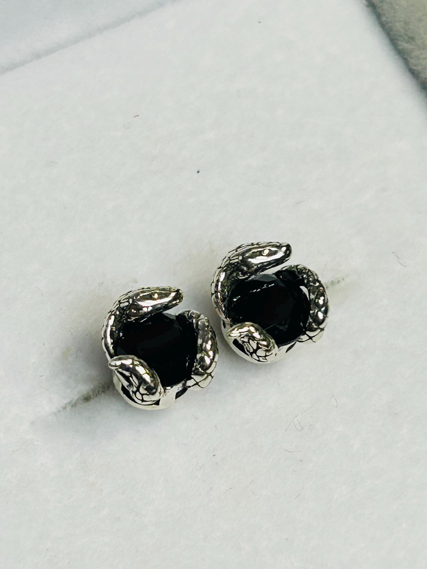 Small Snake Earrings With Spinel Gemstones - 925 Sterling Silver - Gothic Serpent Jewellery Celtic Dragon Jewellery