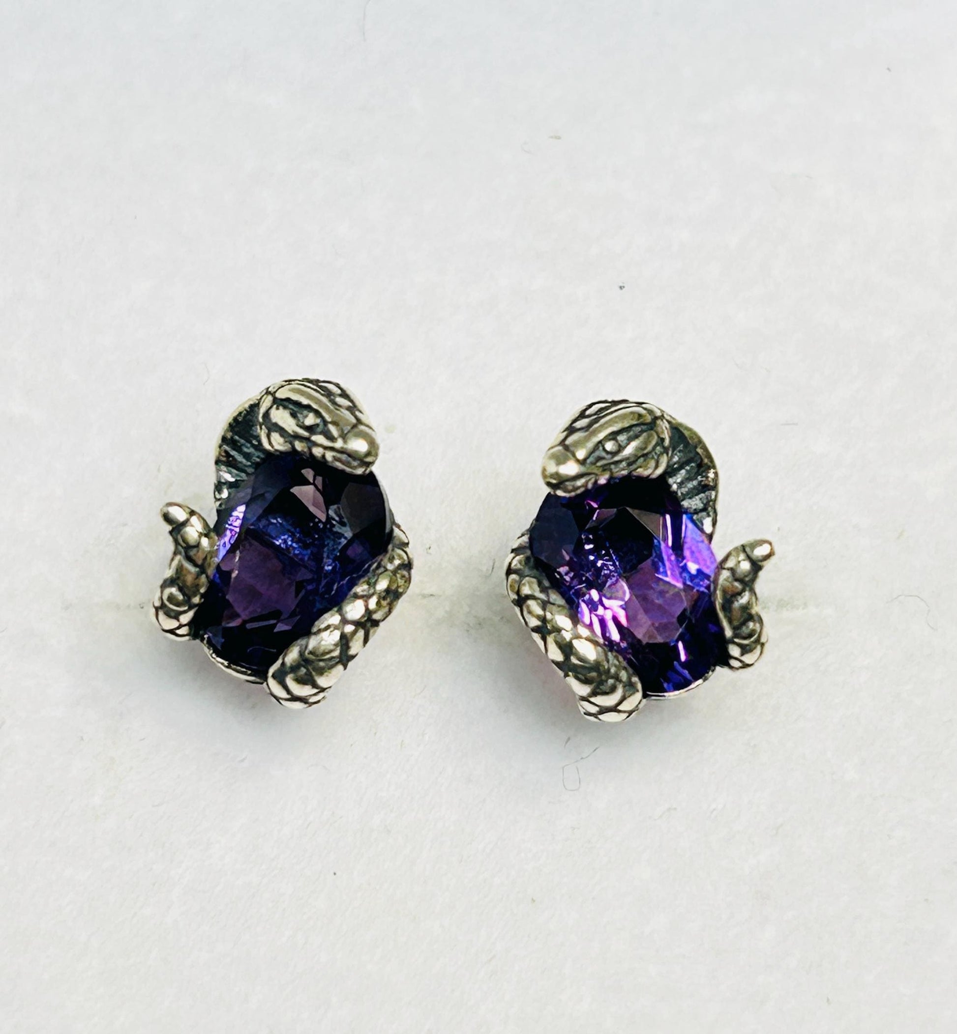 Small Snake Earrings With Amethyst Gemstones - 925 Sterling Silver - Gothic Serpent Jewellery Celtic Dragon Jewellery