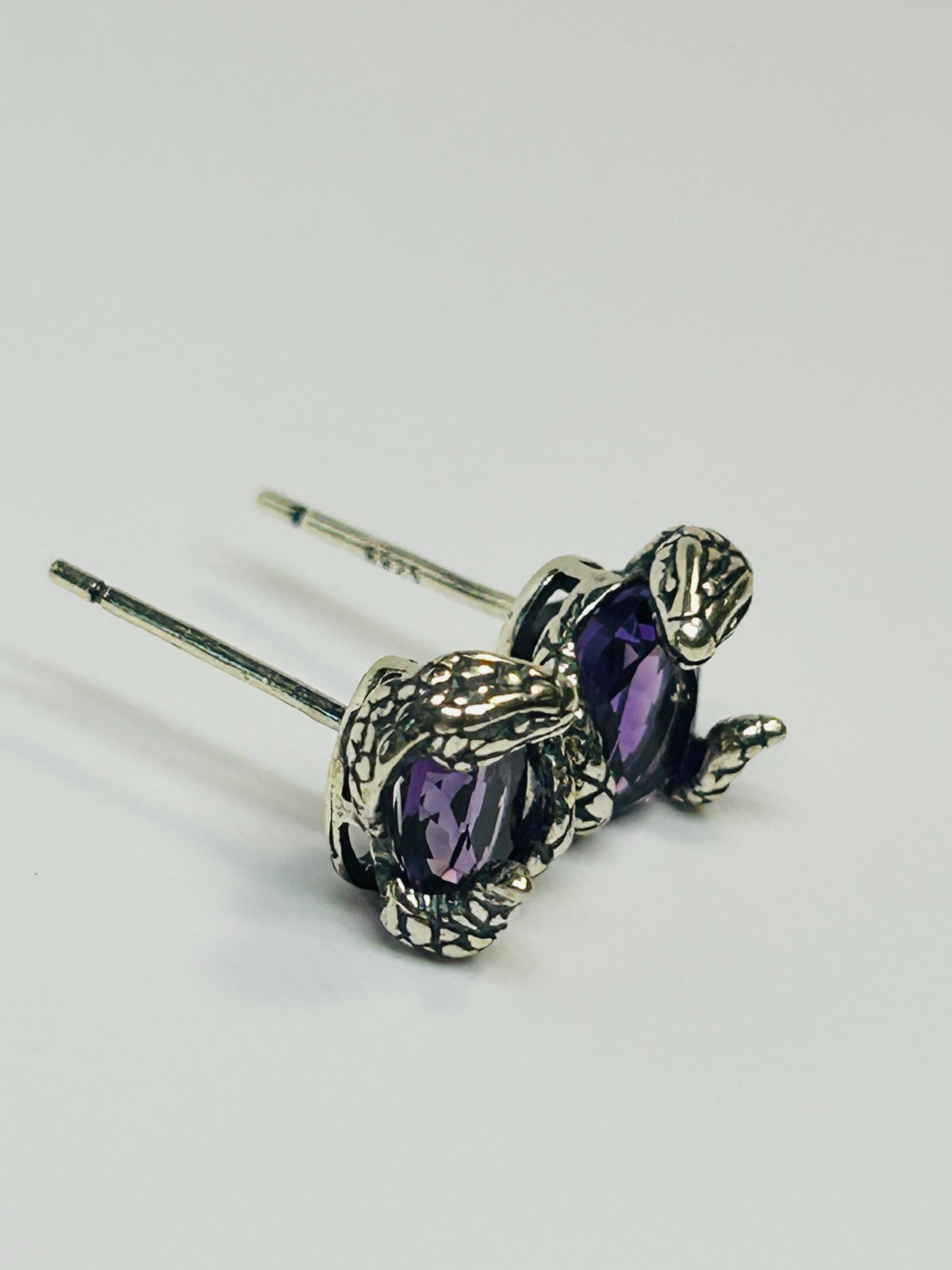 Small Snake Earrings With Amethyst Gemstones - 925 Sterling Silver - Gothic Serpent Jewellery Celtic Dragon Jewellery