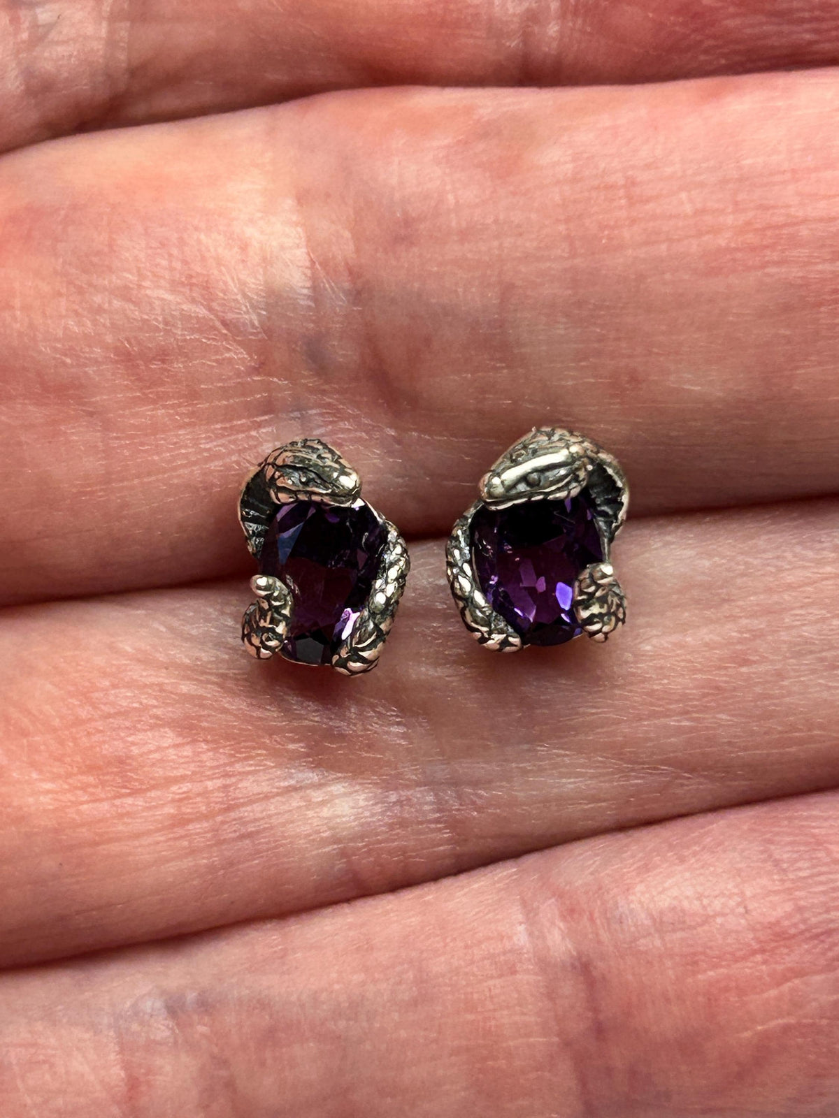 Small Snake Earrings With Amethyst Gemstones - 925 Sterling Silver - Gothic Serpent Jewellery Celtic Dragon Jewellery